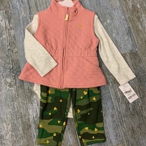Zip up vest with bodysuit and camo leggings